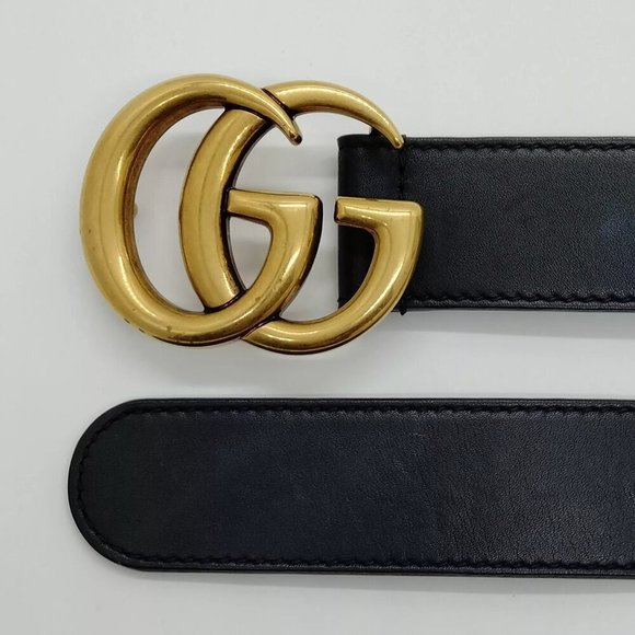 100% Authentic Gucci Belt Black Gold Leather - Picture 5 of 9